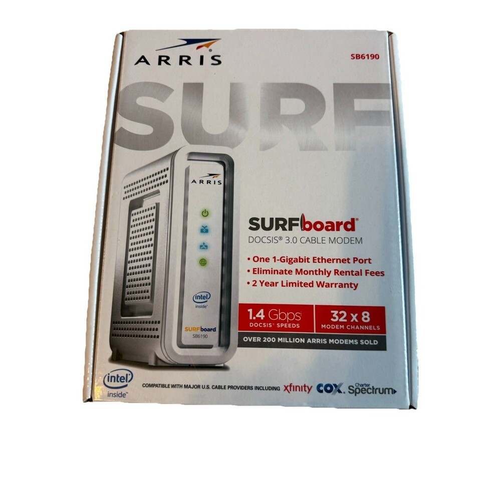 ARRIS SURFboard DOCSIS 3.0 Cable Modem - SB6190 With Yellow Ethernet Cable